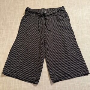 GAP Womens Small Striped Linen Blend Wide Leg Culotte Cropped Pants Black White